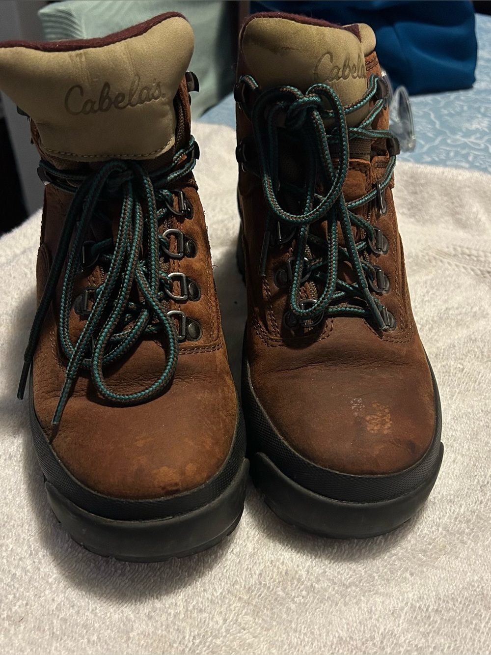 Cabela's Brown Leather Women’s Waterproof Hiking Boots with Dark Green Laces